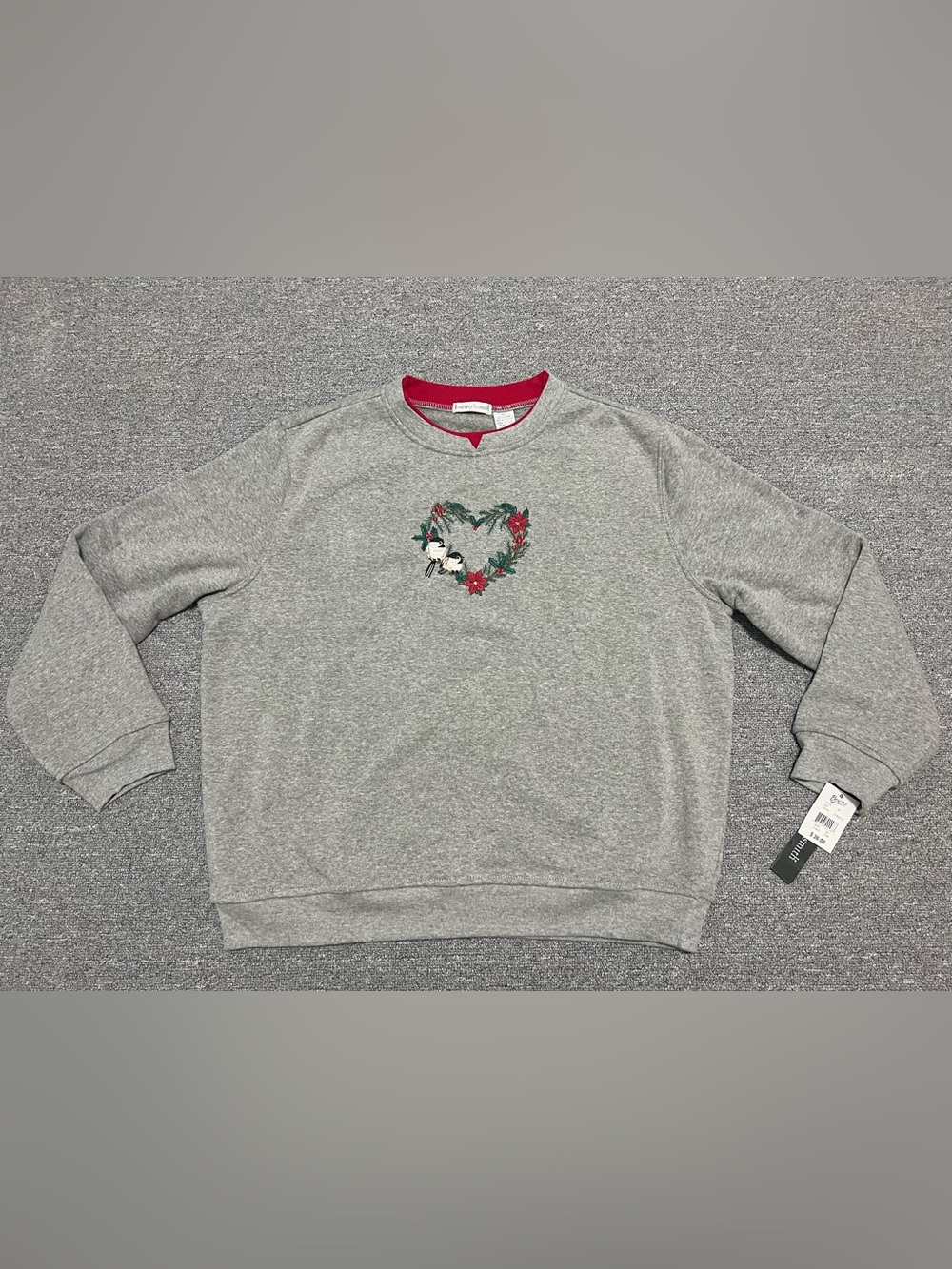 Gray Crewneck Sweatshirt with Embroidered Heart Motif Women’s L